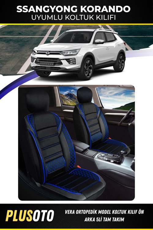 Ssangyong Korando Uyumlu Vera Serisi Siyah Mavi Oto Koltuk Kılıfı 5Li Takım Set M-954