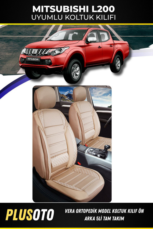 Mitsubishi L200 Uyumlu Vera Serisi Bej Oto Koltuk Kılıfı 5Li Takım Set M-506