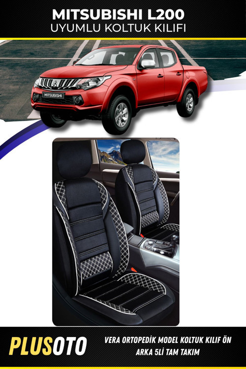 Mitsubishi L200 Uyumlu Vera Serisi Siyah Beyaz Oto Koltuk Kılıfı 5Li Takım Set M-508