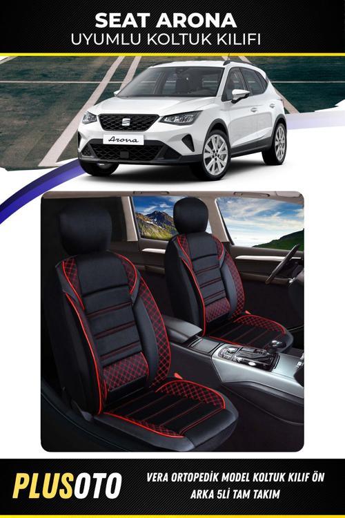 Seat Arona Uyumlu Vera Serisi Siyah Kırmızı Oto Koltuk Kılıfı 5Li Takım Set M-839