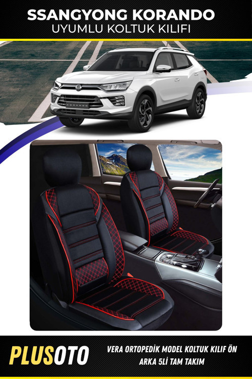 Ssangyong Korandouyumlu Vera Serisi Siyah Kırmızı Oto Koltuk Kılıfı 5Li Takım Set M-953