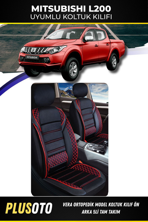 Mitsubishi L200Uyumlu Vera Serisi Siyah Kırmızı Oto Koltuk Kılıfı 5Li Takım Set M-509