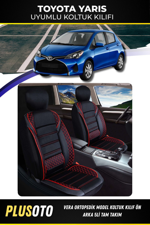 Toyota Yaris Uyumlu Vera Serisi Siyah Kırmızı Oto Koltuk Kılıfı 5Li Takım Set M-1031