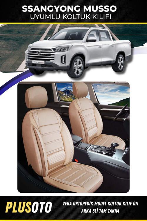 Ssangyong Musso Uyumlu Vera Serisi Bej Oto Koltuk Kılıfı 5Li Takım Set M-962