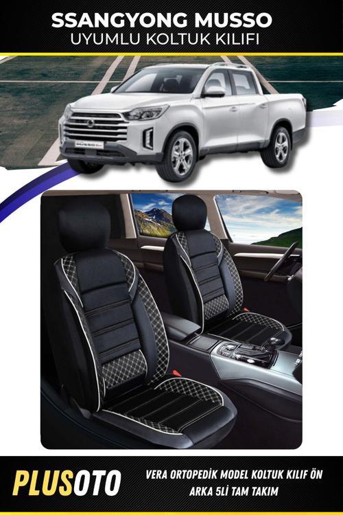 Ssangyong Musso Uyumlu Vera Serisi Siyah Beyaz Oto Koltuk Kılıfı 5Li Takım Set M-964
