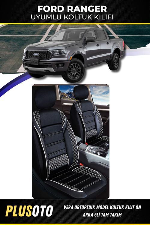 Ford Ranger Uyumlu Vera Serisi Siyah Beyaz Oto Koltuk Kılıfı 5Li Takım Set M-304