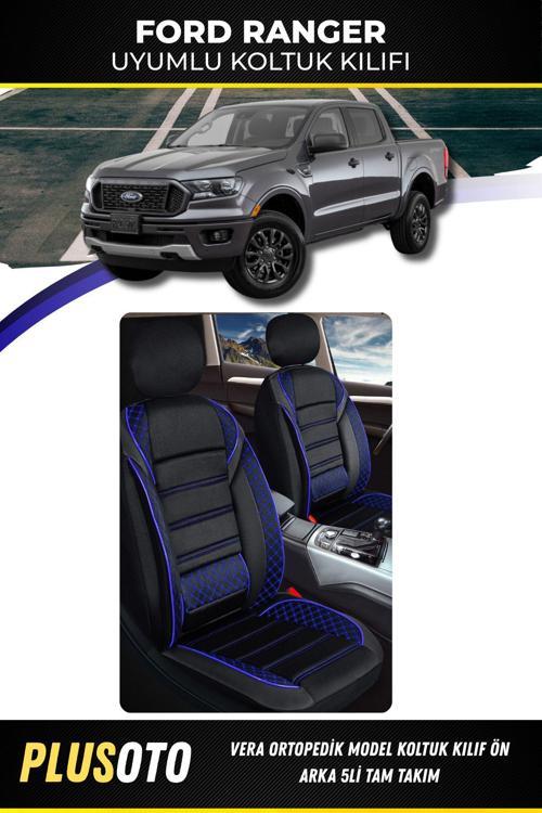 Ford Ranger Uyumlu Vera Serisi Siyah Mavi Oto Koltuk Kılıfı 5Li Takım Set M-306