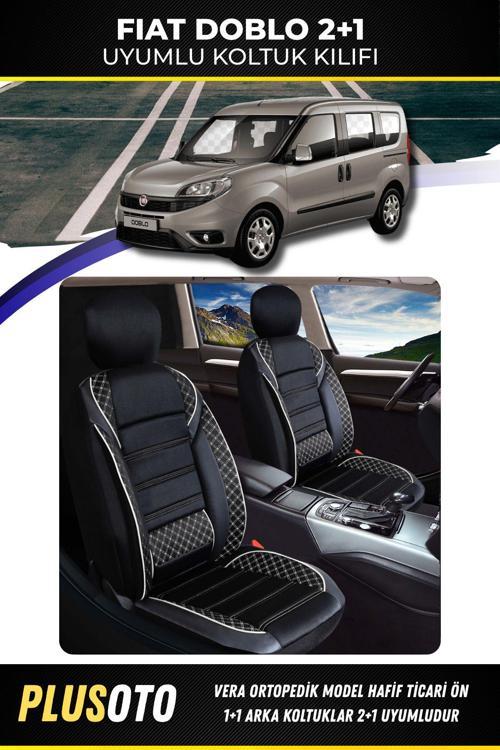 Fiat Doblo (2+1) Ticari Uyumlu Vera Serisi Siyah Beyaz Oto Koltuk Kılıfı 5Li Takım Set T-3