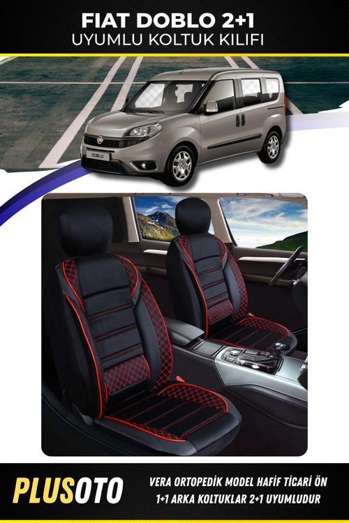 Fiat Doblo (2+1) Ticari Uyumlu Vera Serisi Siyah Kırmızı Oto Koltuk Kılıfı 5Li Takım Set T-4