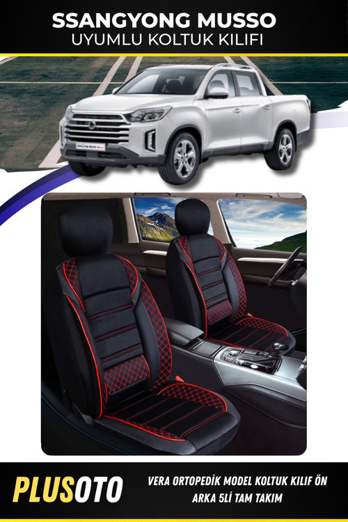 Ssangyong Mussouyumlu Vera Serisi Siyah Kırmızı Oto Koltuk Kılıfı 5Li Takım Set M-965