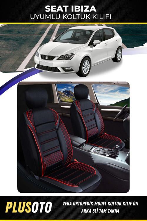 Seat İbiza Uyumlu Vera Serisi Siyah Kırmızı Oto Koltuk Kılıfı 5Li Takım Set M-863