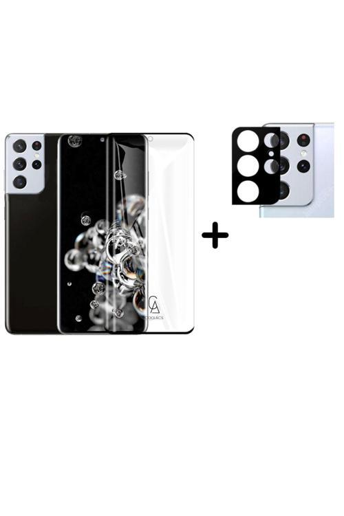 20068310 Samsung Galaxy S21 Ultra İle Uyumlu Tam Kaplayan Nano Esnek Ekran Koruyucu Ve Arka Kamera Koruyucu