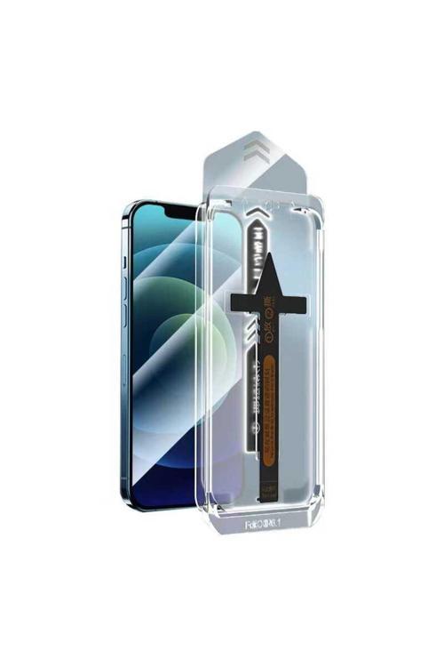 20068310 Apple İphone 13 Pro Max Uyumlu Anti Dust Toz Önleyici Uygulama Aparatlı Temperli Cam Ekran Koruyucu