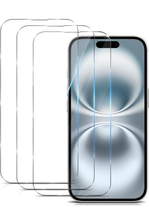 20068310 Apple İphone 16 Plus İle Uyumlu Ekran Koruyucu Şeffaf Temperli Kırılmaz Cam Ekran Koruyucu 3 Adet