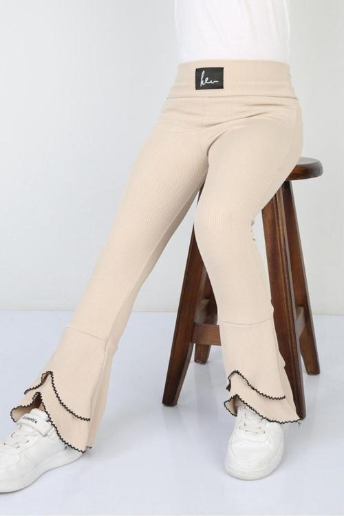 İspanyol Paça Şardonlu Çocuk Tayt Pantolon