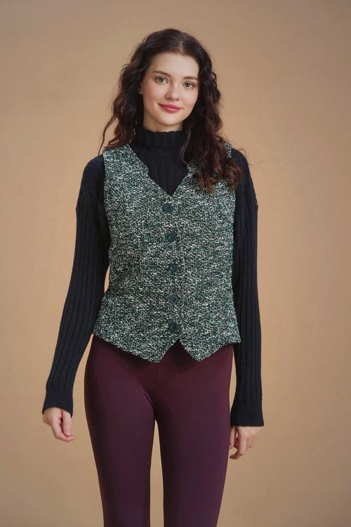 Bohem Tarz Kadın Yeşil Desenli Yelek