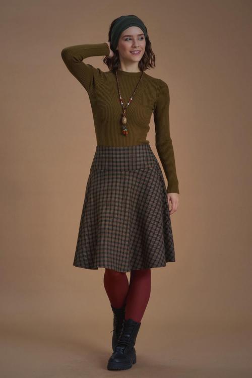 Bohem Tarz Kahve Kareli Kloş Etek