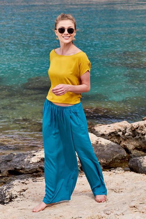 Kruvaze Beli Lastikli Cepli Bol Pantolon