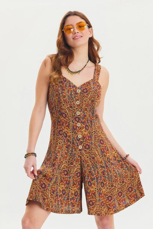 İnce Askılı Düğme Detaylı Yazlık Tulum