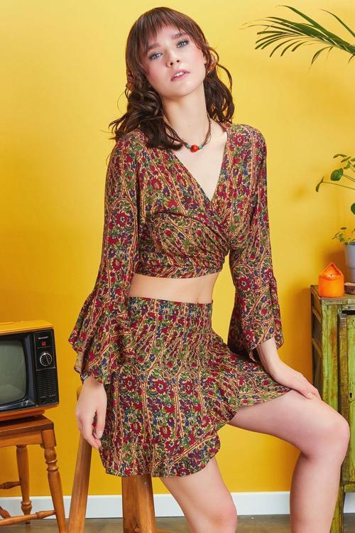 İspanyol Kol Crop Bluz