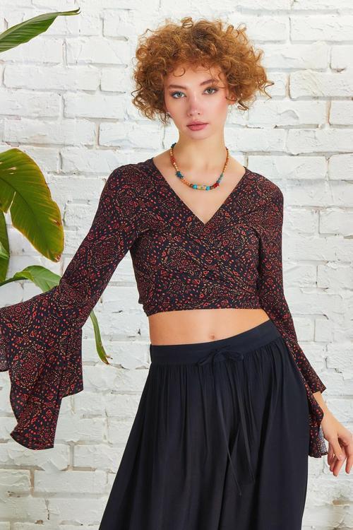 İspanyol Kol Crop Bluz