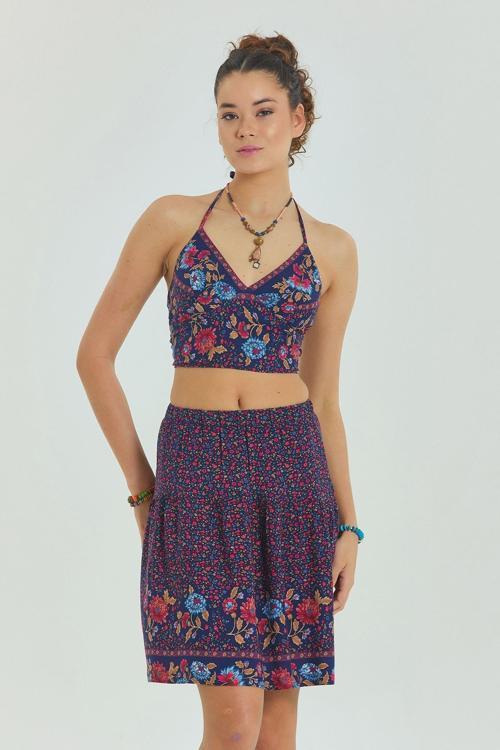 Sırtı Açık Boyundan Bağlamalı Kuplu Crop Bluz