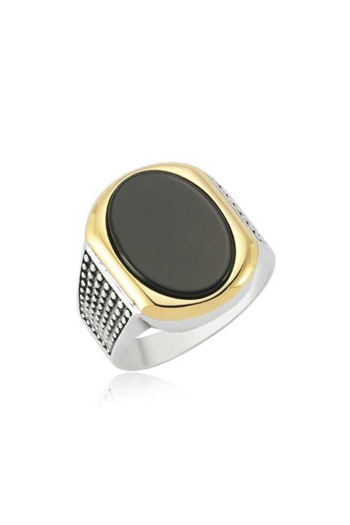 Gümüş Siyah Taşlı Erkek Yüzük