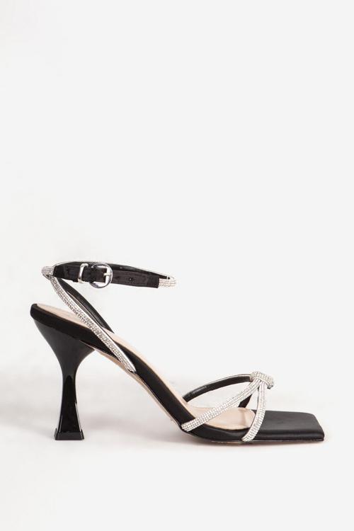 Kadın İnce Topuklu Küt Burun Taşlı Abiye Ayakkabı GJ 714 SİYAH