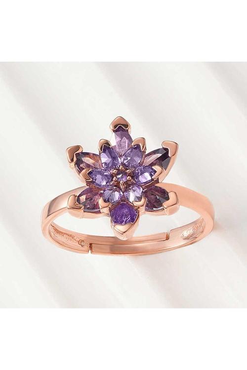 Gümüş Rose Mor Lotus Çiçeği Yüzük