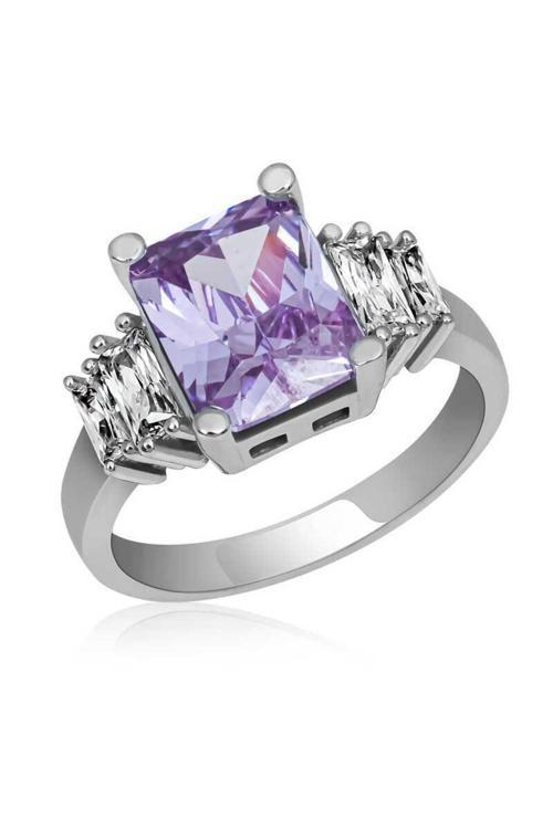 Gümüş Lila Baget Taşlı  Yüzük