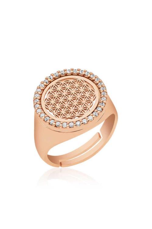 Gümüş Rose Oval Yaşam Çiçeği Yüzük