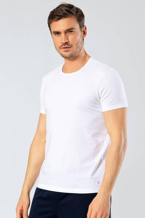 Erkek Bisiklet Yaka Likralı T-shirt Beyaz