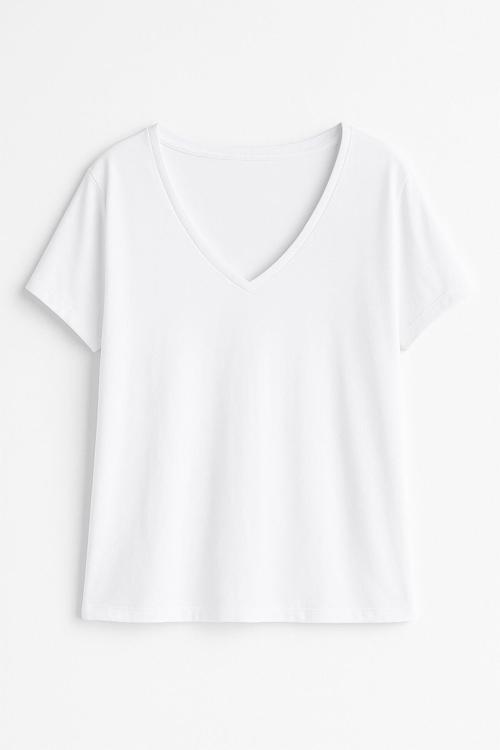 Kadın V Yaka Kısa Kollu Düz T-Shirt