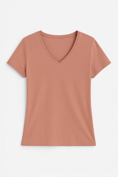 Kadın V Yaka Kısa Kollu Düz T-Shirt