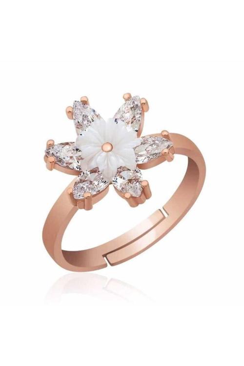 Gümüş Rose Beyaz Lotus Çiçeği Yüzük