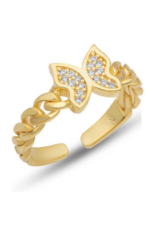 Gümüş Ayarlanabilir Gold Kelebek Kadın Yüzük  T7468Mr