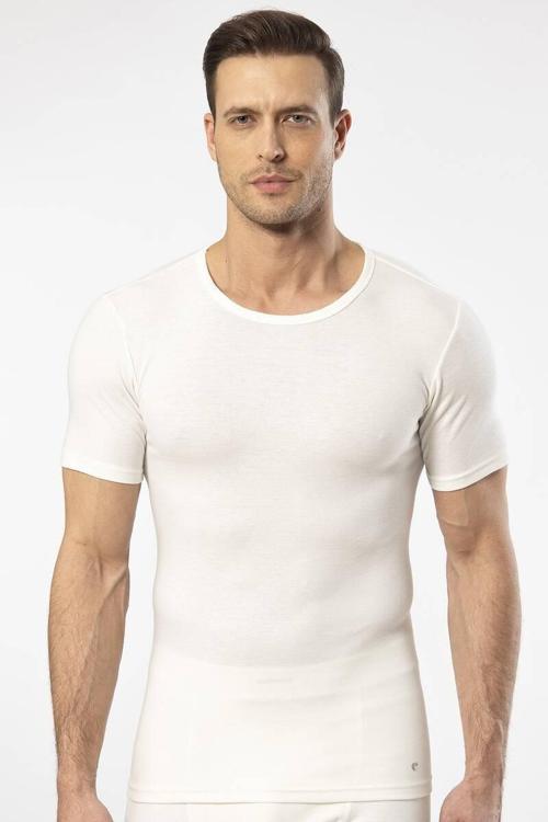 - Termal kısa kol bisiklet yaka Beyaz T-Shirt