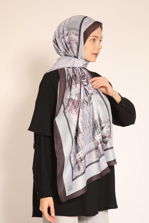 Gri ve Kahverengi Desenli Soft Şal | Soft Tonlarda Modern Desen