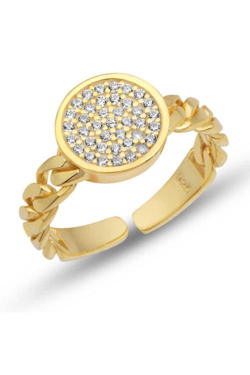 Gümüş Ayarlanabilir Gold Yuvarlak Zirkon Taşlı Kadın Yüzük