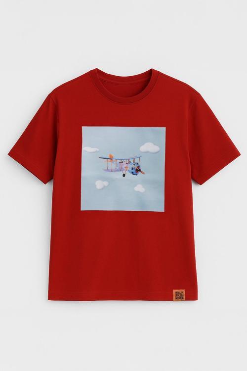 Kadın Bisiklet Yaka %100 Pamuk Helikopter Baskılı Kısa Kollu T-Shirt