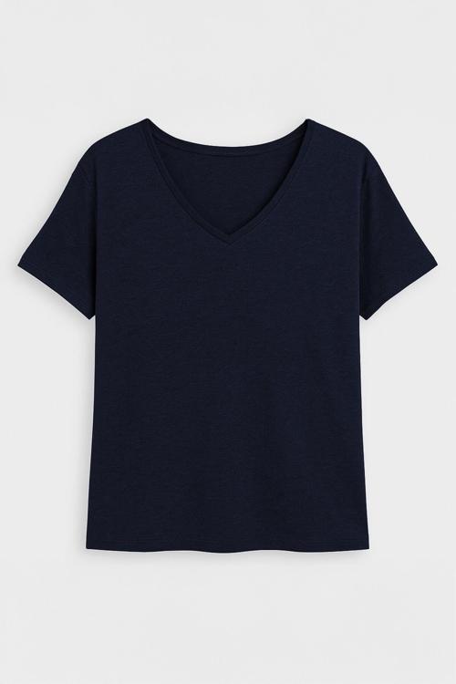 Kadın V Yaka Kısa Kollu İnce Esnek T-Shirt