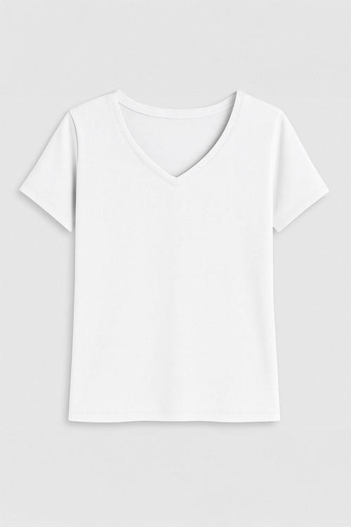 Kadın V Yaka Kısa Kollu İnce Esnek T-Shirt