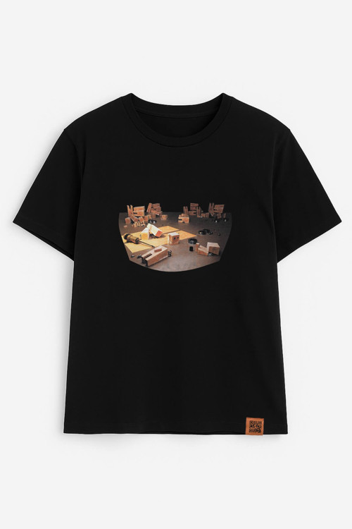 Kadın Bisiklet Yaka %100 Pamuk Blok Baskılı Kısa Kollu T-Shirt