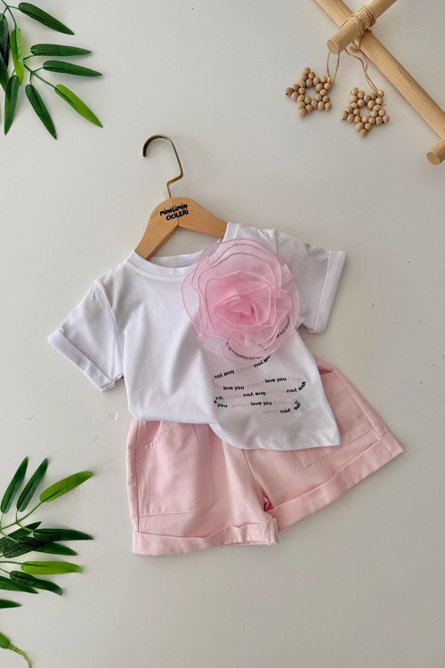 Minigimin Cicileri Gül Desenli Kız Çocuk Şortlu 2 li Takım - Pembe