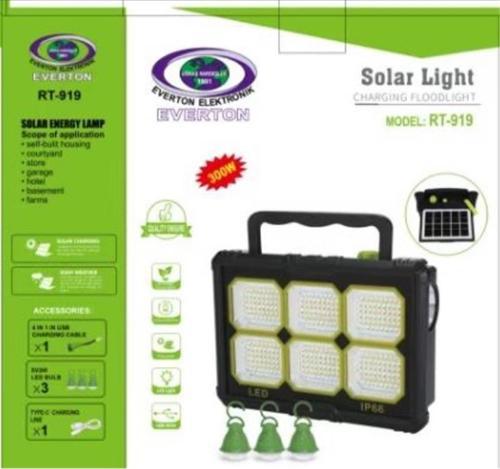 Rt-919 Şarjlı 300W Solar Panelli Projektör (3 Adet Ampül) (Led Gösterge)