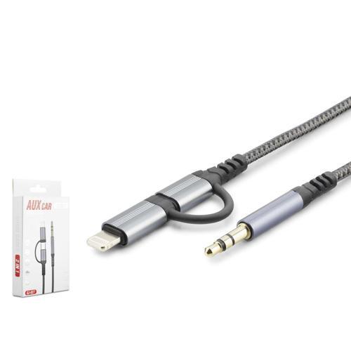 Gj-027 3.5Mm To Type-C + Lightning Kablo Aux Car Siyah