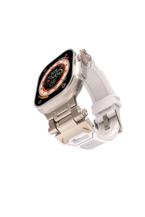 20068310 Apple Watch 7/8/9 45Mm İle Uyumlu Kordon Metal Başlıklı Silikon Kordon