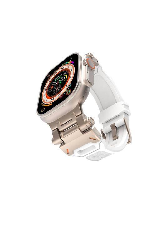 20068310 Apple Watch 7/8/9 45Mm İle Uyumlu Kordon Metal Başlıklı Silikon Kordon