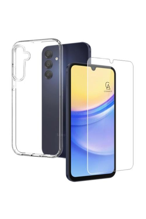 20068310 Samsung Galaxy A15 Uyumlu Kılıf Esnek Silikon Telefon Kılıfı Ve Temperli Cam Ekran Koruyucu