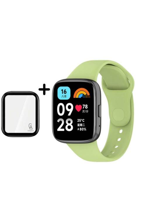 20068310 Xiaomi Redmi Watch 3 Active Uyumlu Yumuşak Silikon Kordon Ve Kavisli Ekran Koruyucu Seti Açık Yeşil